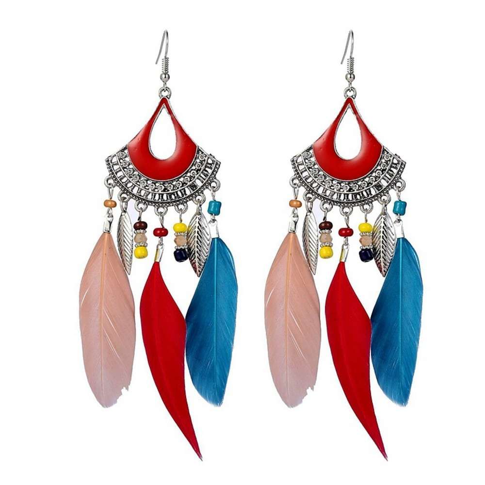 

earrings Bohemian Tassel creative temperament fan-shaped Feather Earrings, Golden