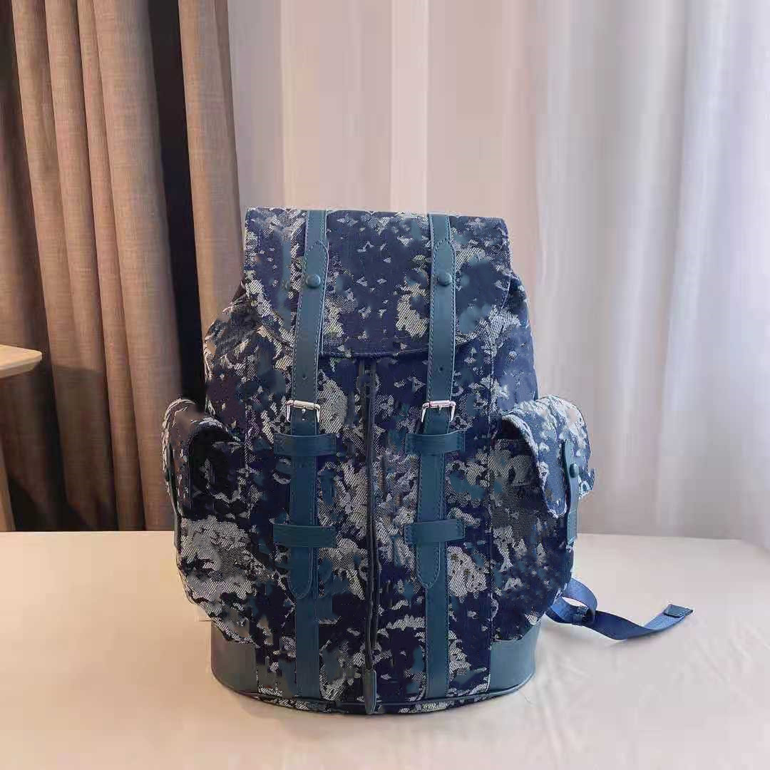 

Double shoulder endorsement bag men's and women's travel student famous brand fashion designer luxurys rivet denim, Deep blue