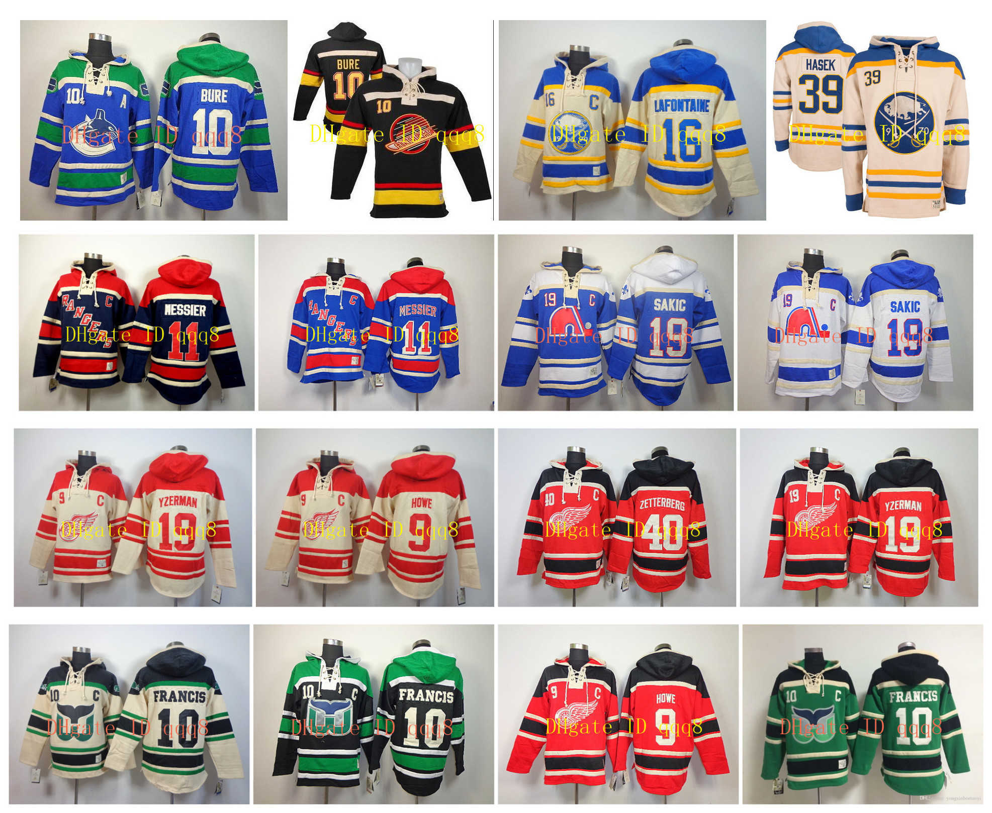 

Old Time Hoodie Hockey Jersey Buffalo Sabres Dominik Hasek Pat Lafontaine Gordie Howe Detroit Red Wings Steve Yzerman Pavel Bure Pullover, Black;red