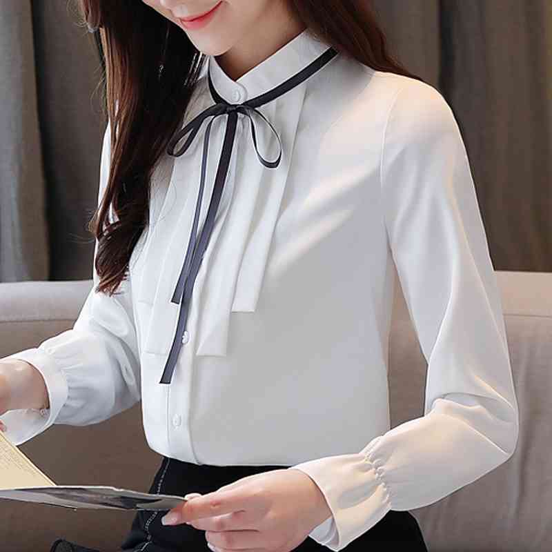 

Blusas Mujer De Moda Long Sleeve Chiffon White Blouse Women Tops Stand Collar Blouse Women Womens Tops And Blouses C487 210602