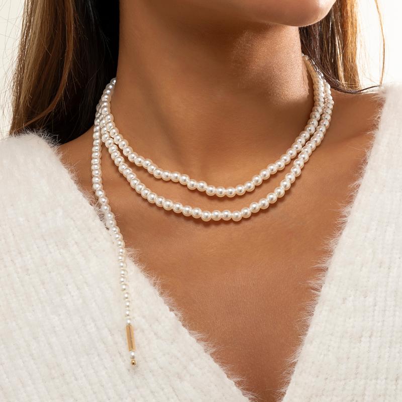 

Chokers Layered Pearl Beads Short Choker Necklace For Women 2022 Fashion Charms Beaded Chain On Neck Ladies Trendy Collar Gifts