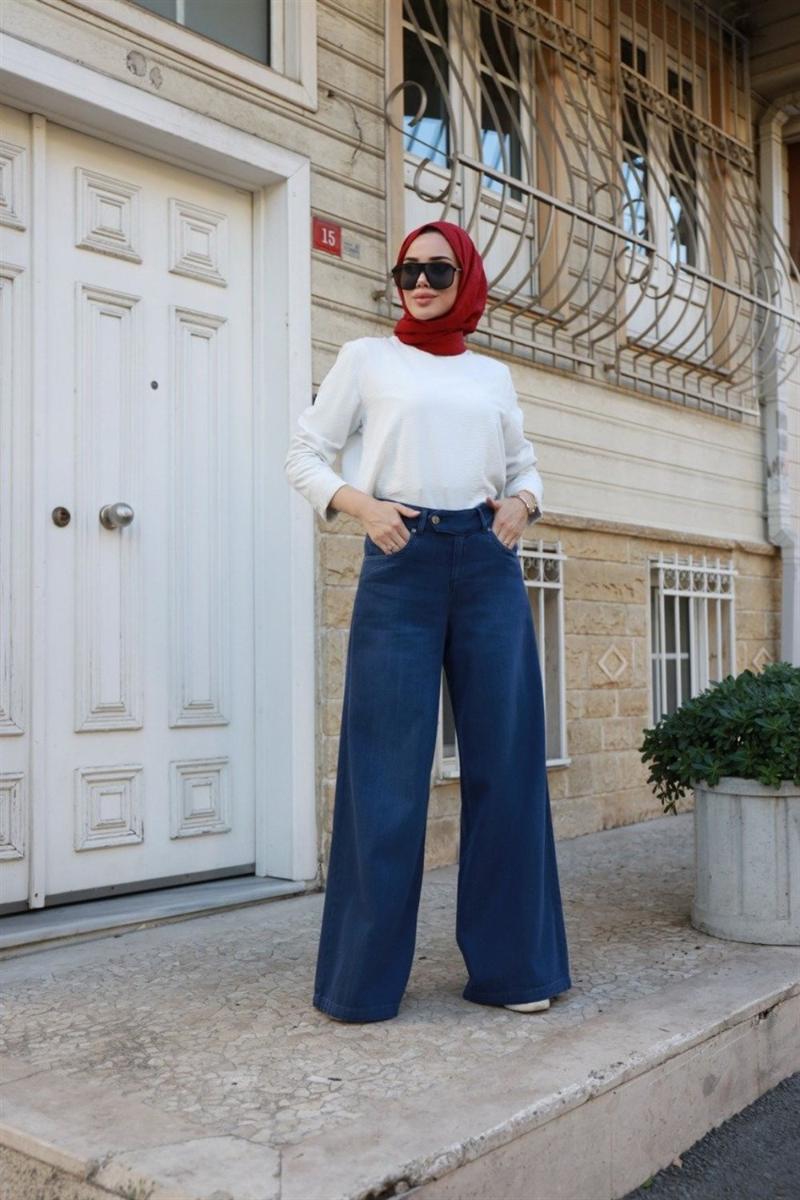 

Women Wide Leg Jeans High Quality Islamic Comfortable Modern Muslim Clothing Made In Turkey 10010 Women's, Black