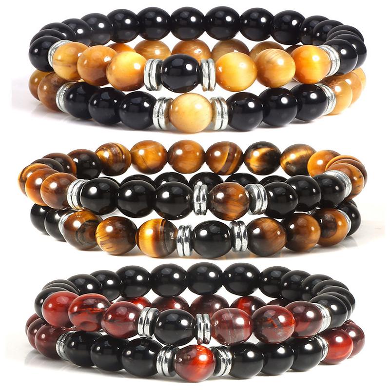 

Beaded, Strands 3 Styles Tiger Eye Bracelet Set Natural Stone Round Beaded Healing Balance 2pcs Bracelets&Bangles For Women/Men Elastic Jewe