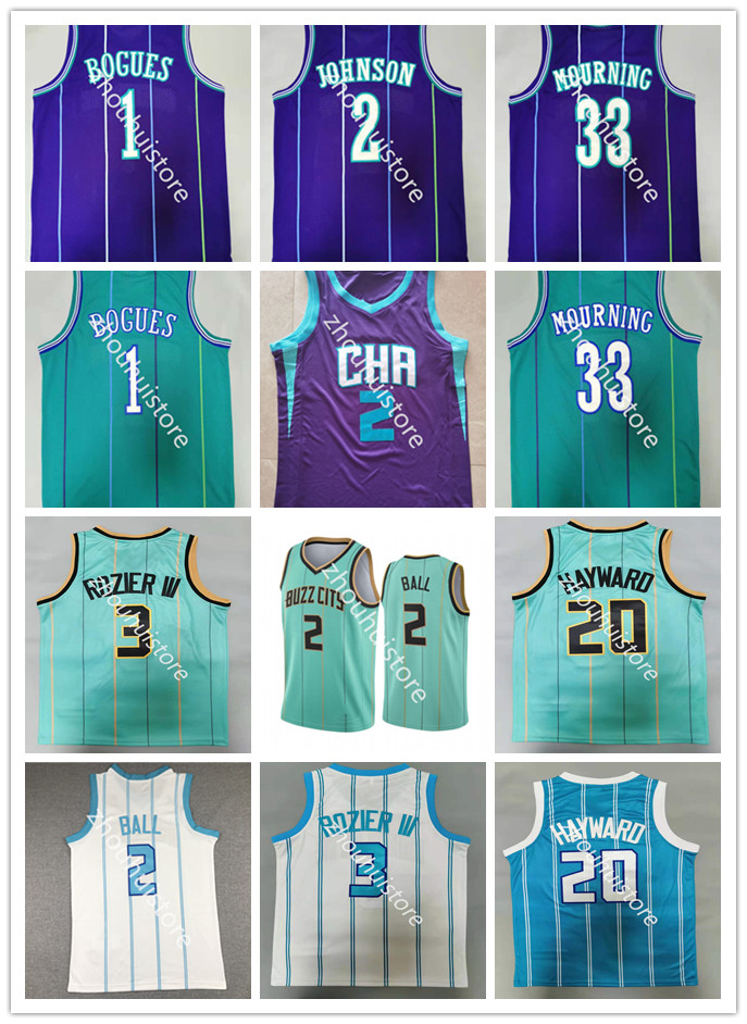 

Men Basketball LaMelo 2 Ball jersey Terry 3 Rozier III Gordon 20 Hayward Classic vintage 33 Alonzo Mourning 2 Larry Johnson 1 Bogues Retro jerseys, Grey