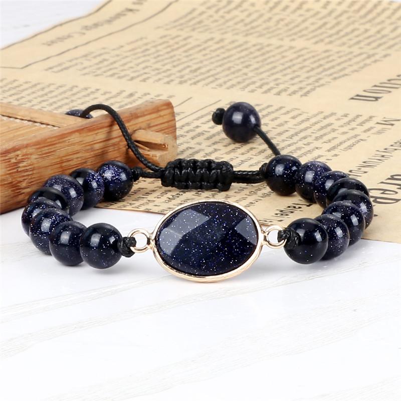 

Beaded, Strands Classic Men Handmade Braided Bracelets&Bangles 8MM Natural Blue Sand Stone Beads Energy Bracelet For Women Charm Fashion Jew, Black