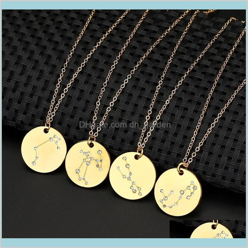 

12 Constellation Gold Silver Virgo Libra Scorpio Sagittarius Capricorn Aquarius Zodiac Crystal Circle Jewelry Kh2 Necklaces Eokcn