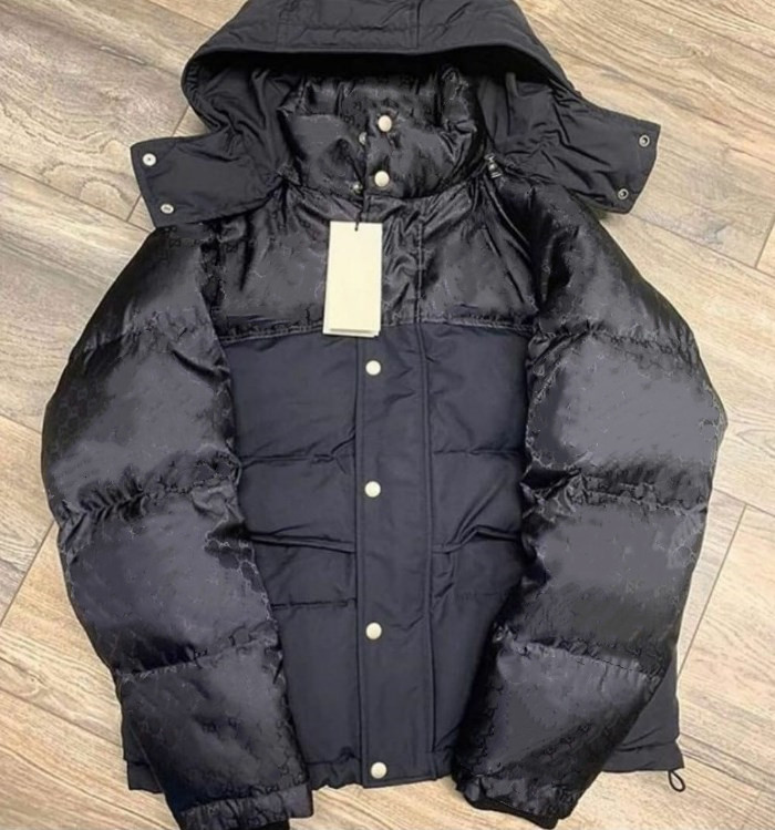 

Men Nylon Short Down Jacket Letter Jacquard Designer Male Padded Hood Snap Button Zip Pocket Winter Warm Outwear, Jakcet dustbag