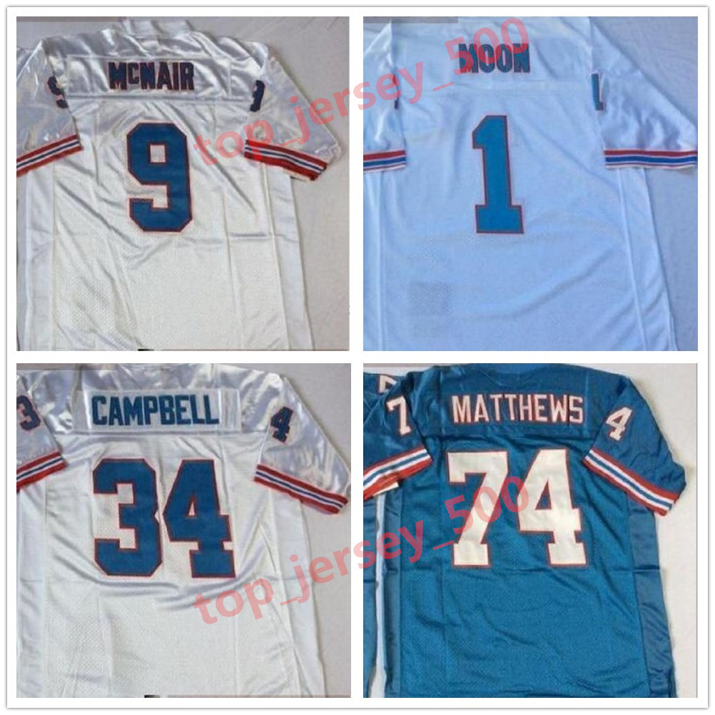 

Men Women Youth NCAA Vintage 75th Retro College Football 9 Steve McNair Jersey Stitched 34 Earl Campbell 1 Warren Moon 74 Bruce Matthews Jerseys Blue White, As shown in illustration