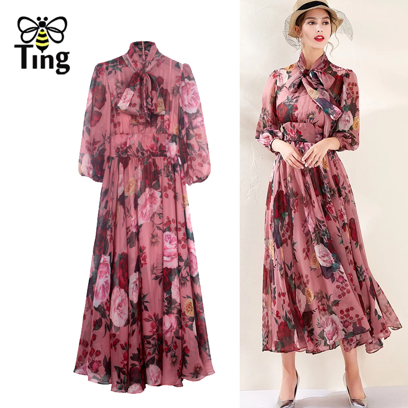 

tingfly designer runway rose flower floral midi long party dinner dresses vintage elegant high waist bowknot dress elbise plus d, Black;gray