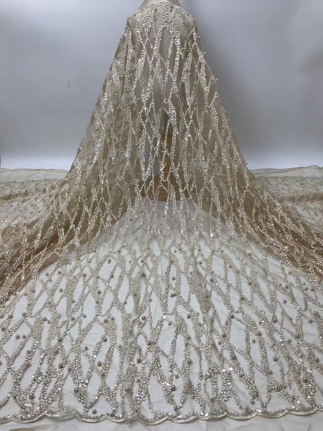 

African Fabric Sequins Embroidered Beads Nigerian 2021 Bridal High Quality French Net Lace