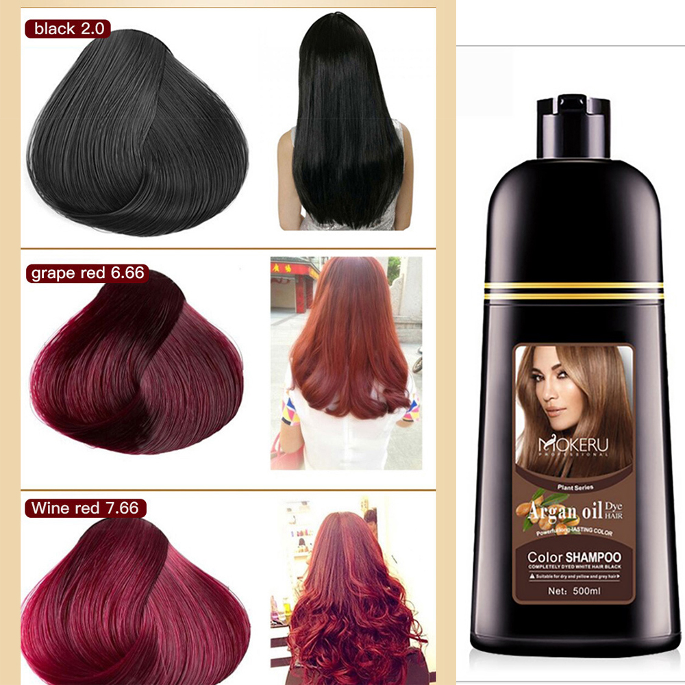 

500ml Natural Argan Oil Essence Instant Hair Dye Shampoo Instant Hair Color Cream Cover Permanent Hair Coloring Shampoo WomenSc
