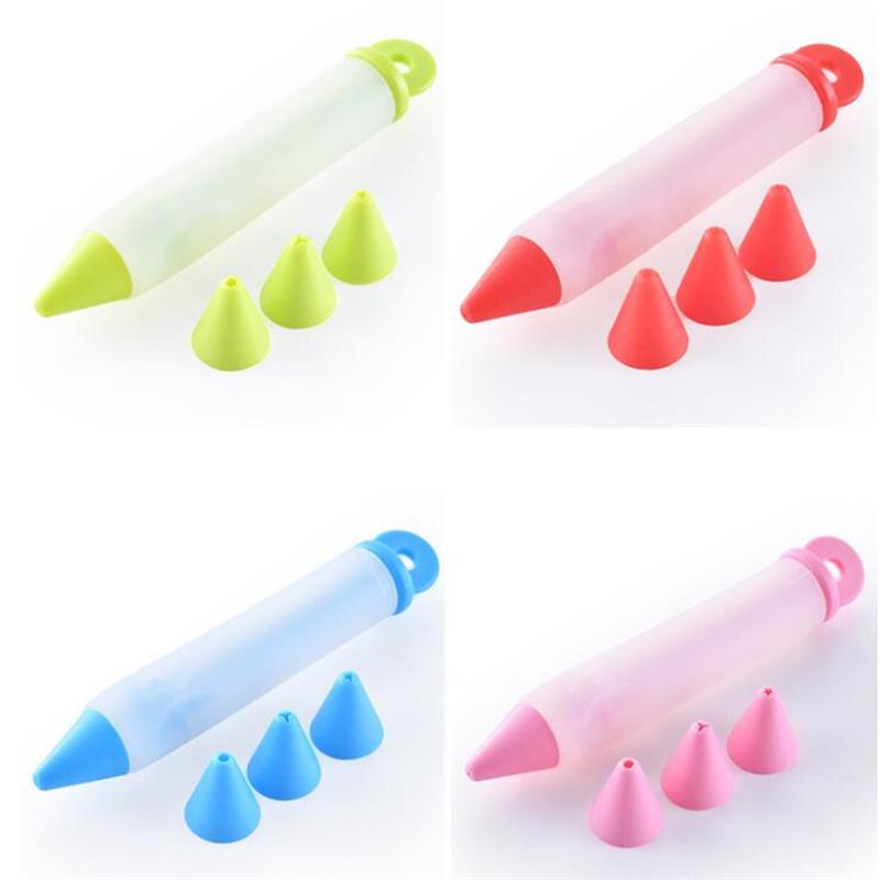 

Silicone DIY Food Write Pen Chocolate Decorating Tools Cake Mold Cream Icing Piping Pastry Kitchen Accessories with 4 Nozzles WY-20215412