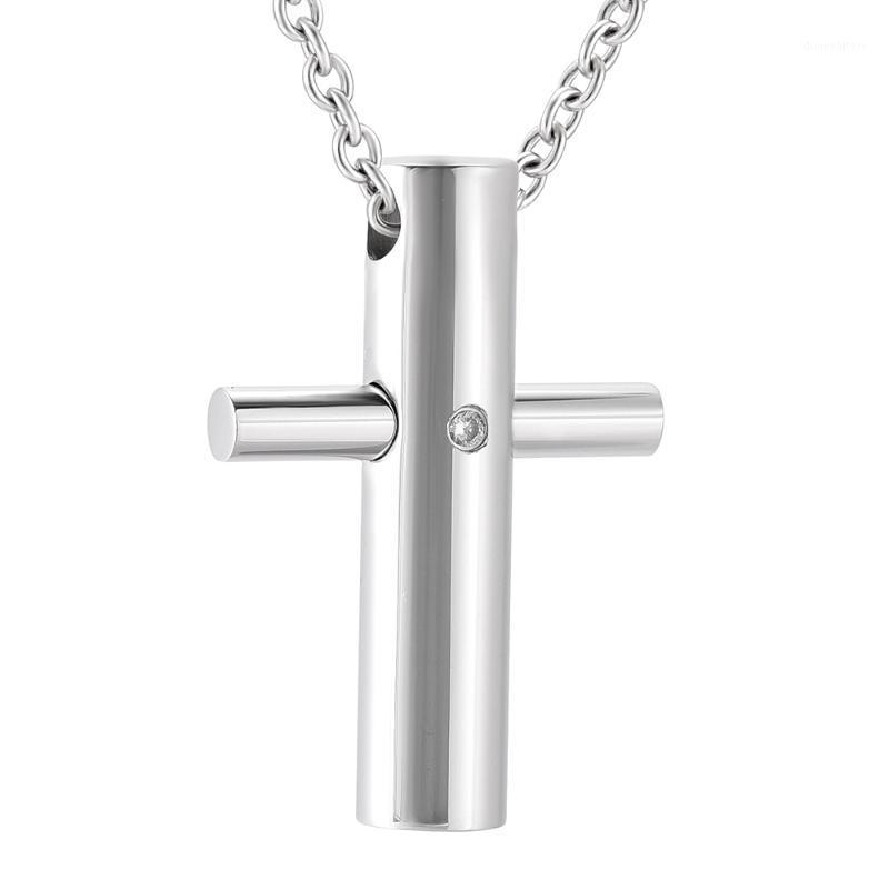 

Urm Memorial Jewelry Simple Design One Stone High Polish Stainless Steel Cross Cremation Urns Pendant Necklace For Men Women Chains