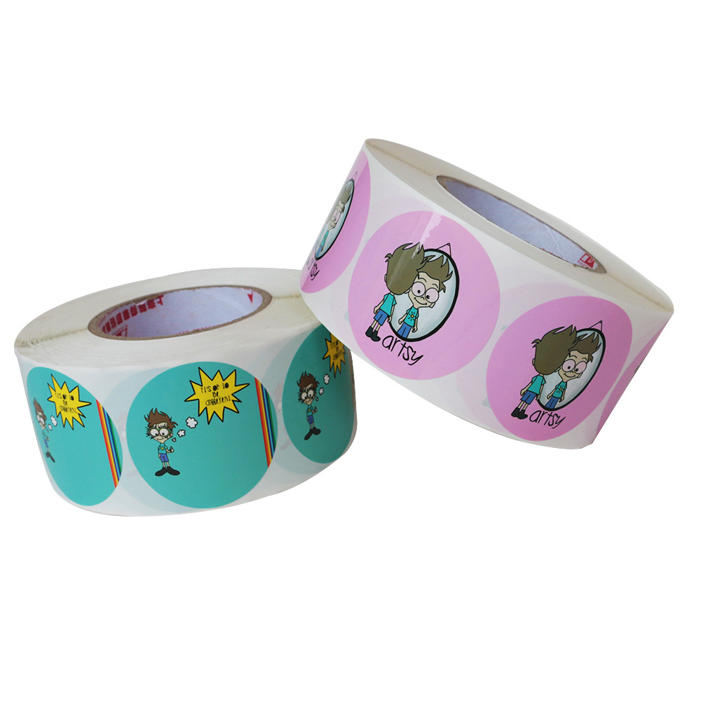 Aangepaste glanzende waterdichte cartoonlogo -stickers Labels voor kinderen speelgoed en items gedrukt 2inch cirkel vinylkleuren sticker