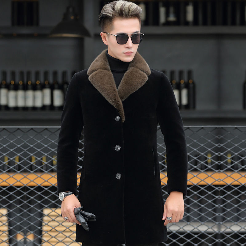 

and Designer Autumn Winter Fur in Men's Coat Mink Wear 8VUZ, Black collar