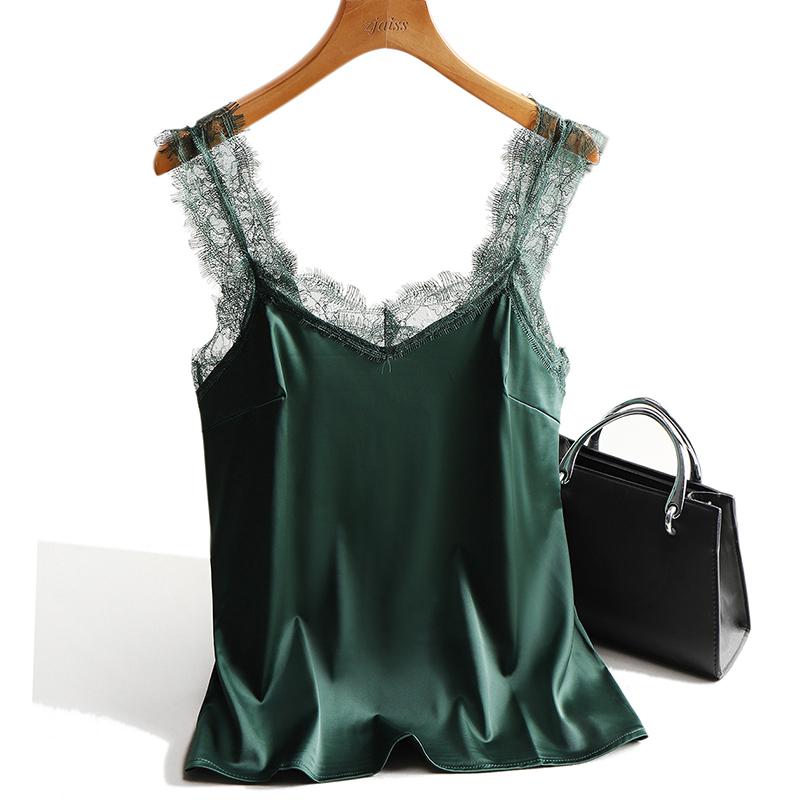 

Women's Tanks & Camis 2022 Sexy Lace Tank Tops Women Silk Sleeveless V Neck Womens Camisole Halte Top Feminino Slim White Summer Woman Cloth