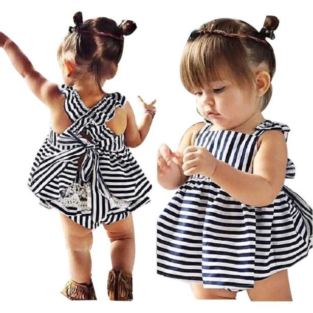 

Girl's Dresses 1Set Baby Clothes Sets Summer Sunsuit Stripe Backless Dress Brief Girl Set Sukienka Niemowleca, Ny