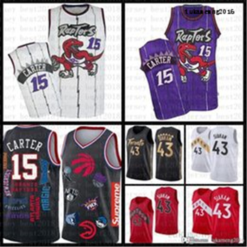 

2021 New Basketball Jersey Mens Vince 15 Carter Pascal 43 Siakam Kyle 7 Lowry Tracy 1 McGrady Marcus 21 Camby, Black;red