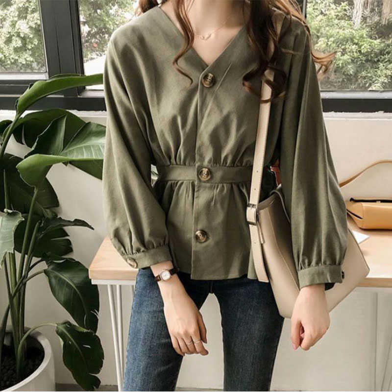 

Fashion Women' Spring Autumn Style Blouse Casual Long Sleeve V-Neck Slim Thin Shirts Blusa Tops DF3460 210609, Black
