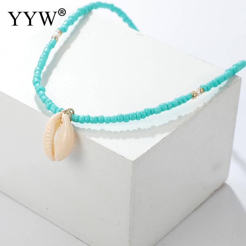 

Pendant Necklaces YYW Bohemian Green Rhinestone Shell Necklace For Women Girl 2021 Geometric Charming Choker Party Jewelry Gift