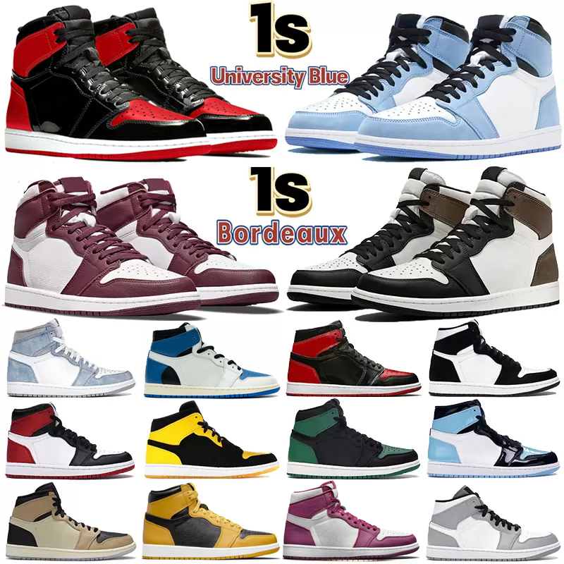 

Mens 1 high OG jumpman basketball shoes 1s patent bred Bordeaux University Blue dark mocha shadow UNC twist seafoam men women Sneakers trainers Eur 36-46, White black volt 36-45