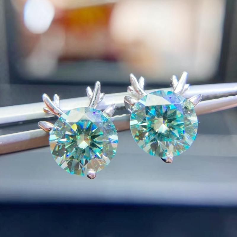 

Stud Moissanite Round Deer Style Earring 1ct*2pcs Gemstone 925 Sterling Silver Per Jewelry Fine For Men Or Women Q214212, Golden;silver