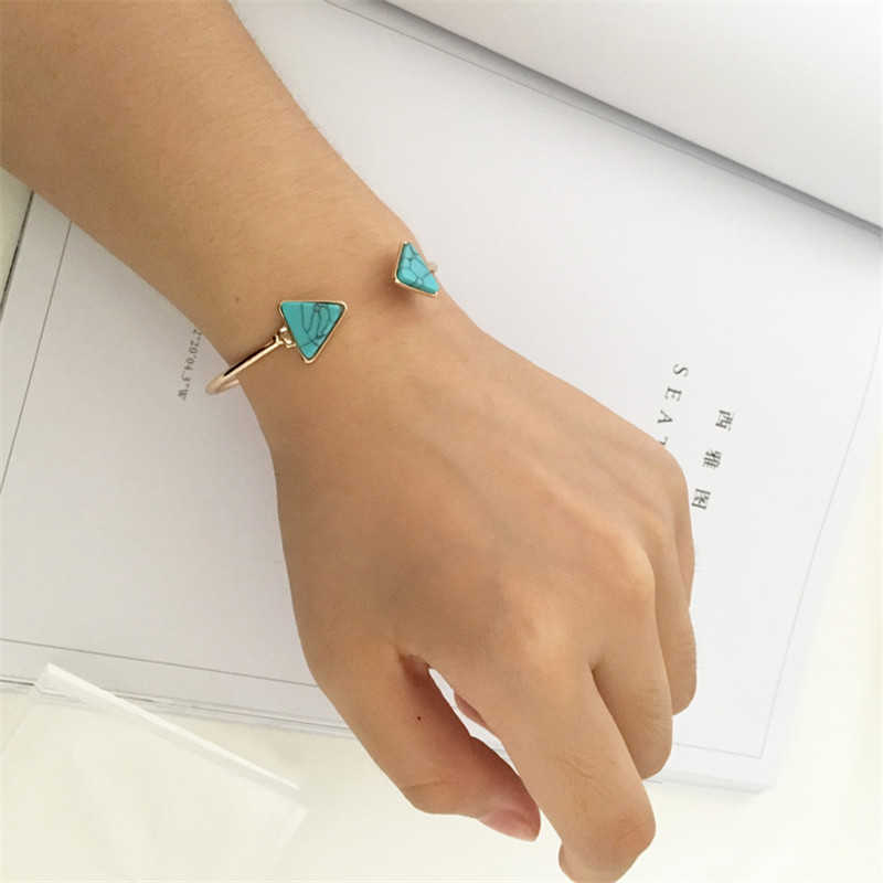 

Simple Personality Geometric Stone Texture Inlaid Marble Double Triangle Bracelet Female Bracelet A029 Q0719