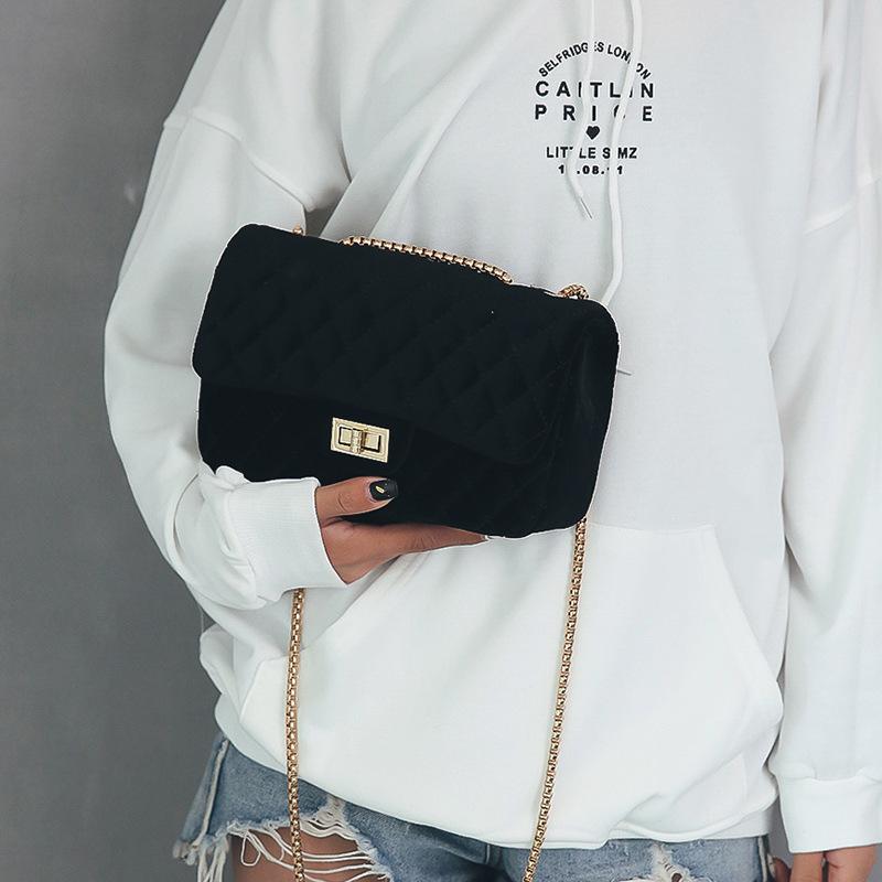 

Solid Color Fashion Chain Small Bag Velvet Soft Surface Messenger One-shoulder Cross Body, Black