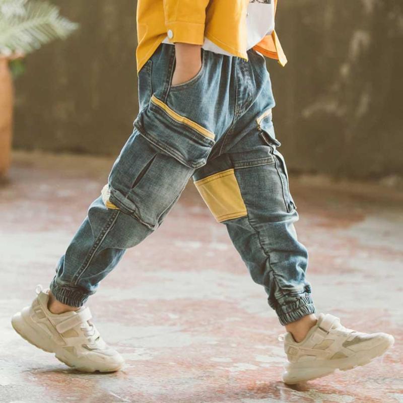 

Jeans For Boys Patchwork Boy Kids Three-Dimensional Pocket Spring Autumn Pants 6 8 10 12 14 Year, As picture