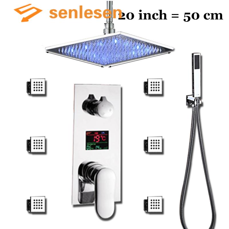 

Senlesen Shower Faucet Set Temperrature Digital Display Valve And Cold Mixer Tap Chrome Brass Head Bath Faucets Bathroom Sets