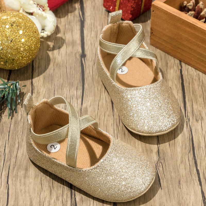 

First Walkers Baby Shoes Girl Bling Princess Gold Toddler Anti-slip Flat Rubber Sole Borns Infant