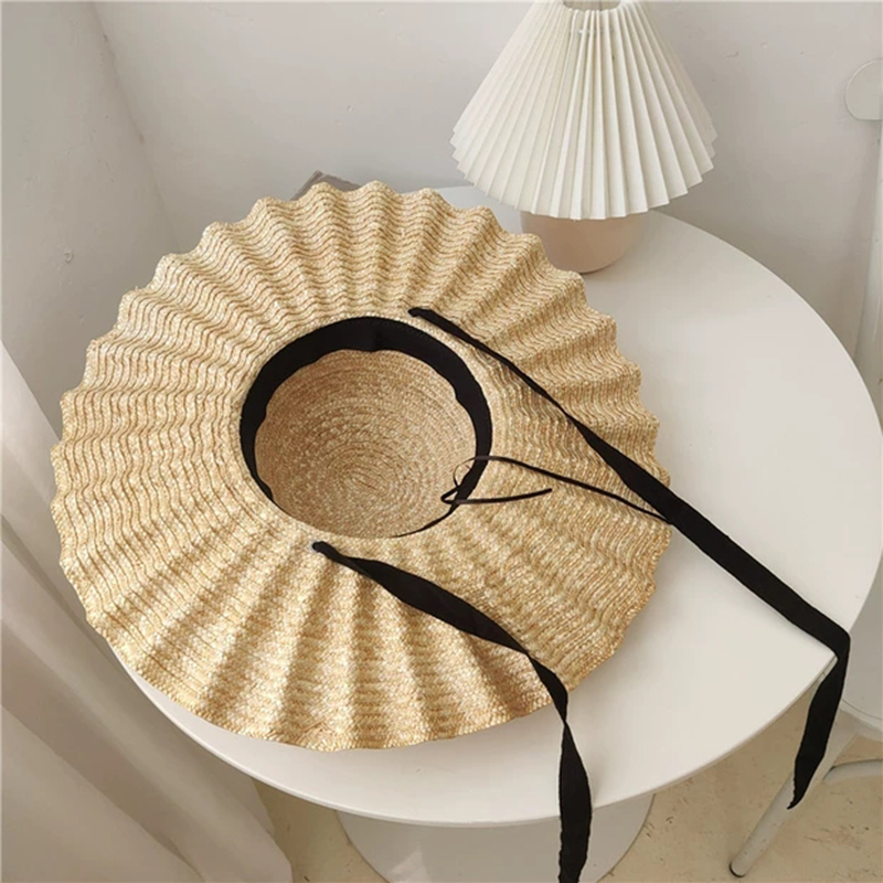 

2021 New Large Brim Ribbon St Hat Summer Hats For Women Ribbon Beach Cap Beach hat Dome Top Sun Hat Holiday Elegant capg, White