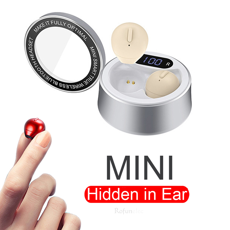 Bluetooth Earphones TWS Hidden Small Ear Mini Invisible Wireless Earbud Stereo Cordless Sleep Earpiece With Microphone Charging Case USB for Mobi-image-744172405