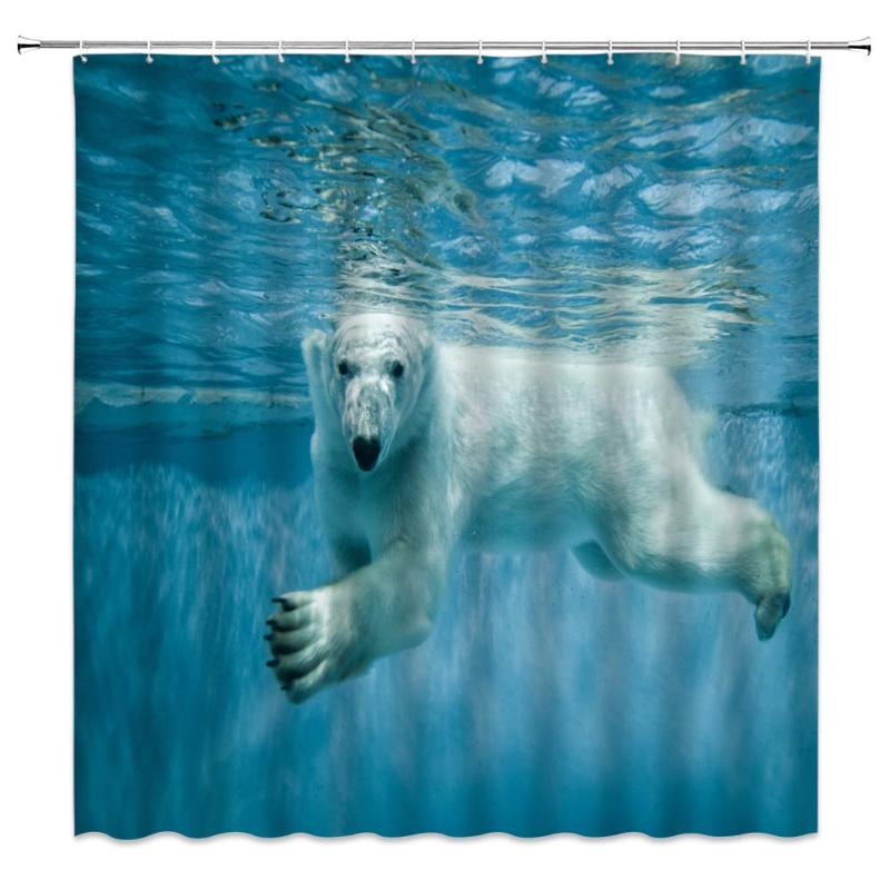 

Polar Bear Shower Curtain Ocean Of Funny Animals Swimming Underwater 70x70 Inch Polyester Fabric Bathroom Accessories Curtains