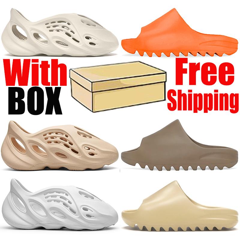 

With BOX slides shoes slippers platform sandals sneakers mens womens foam runner Desert Sand Resin Triple Black Orange Bone slipper slide sa