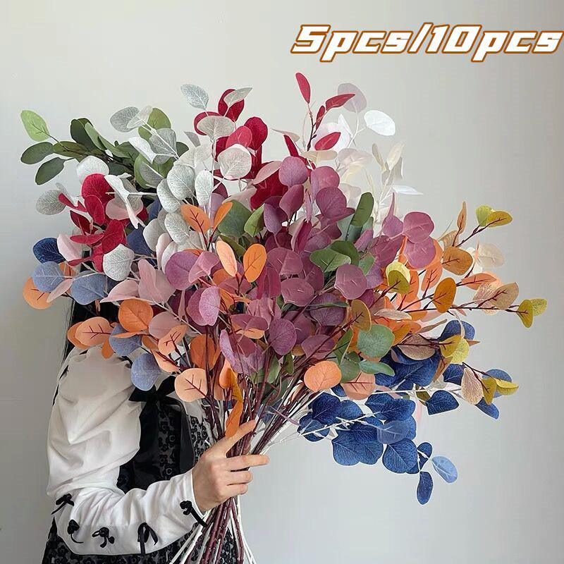 

Party Decoration 5/10pcs Eucalyptus Leaf Flower Simulation 5 Fork Wedding Arrangement Holiday