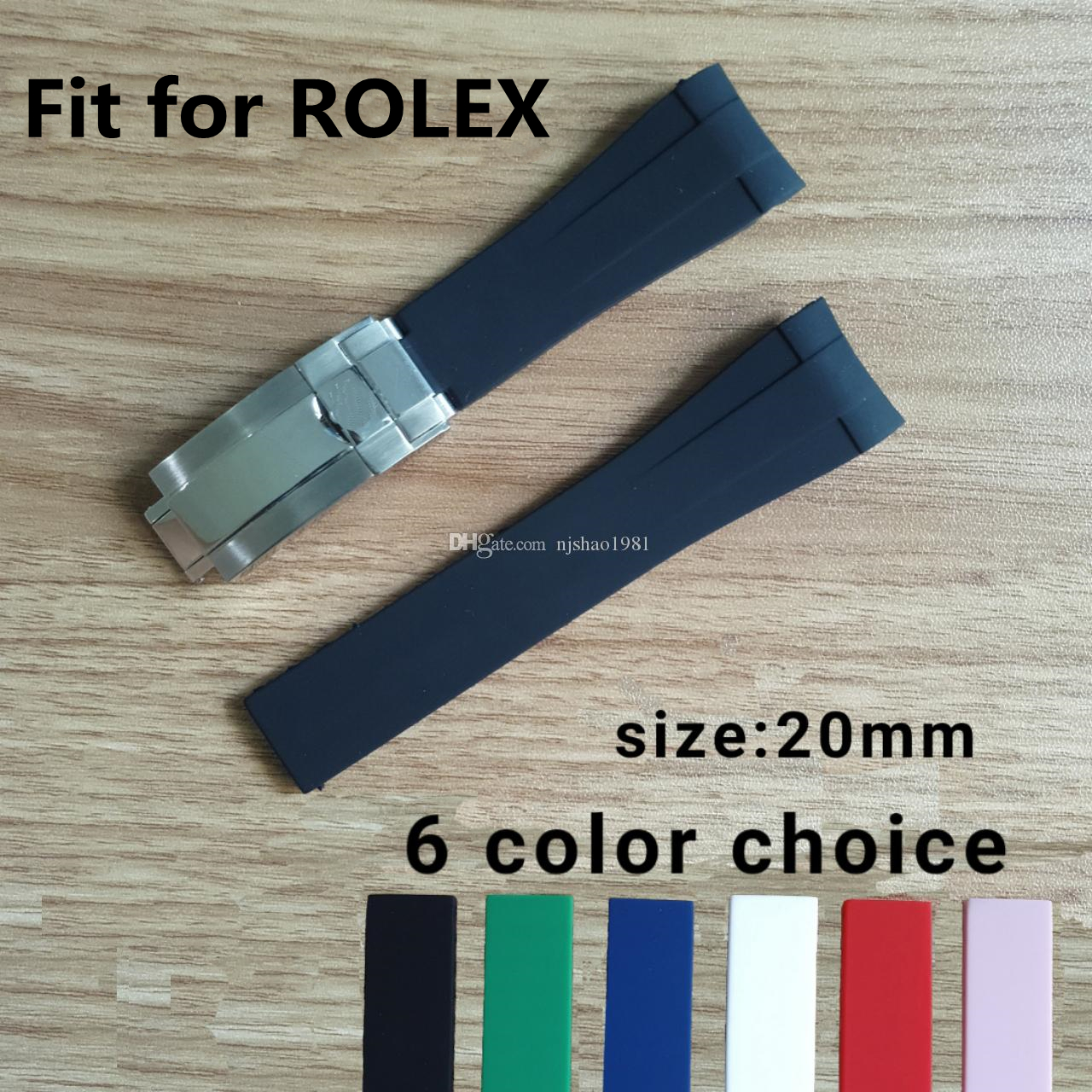 

Watch Rubber Strap Fit For ROLEX SUB/GMT Soft Comfortable Waterproof Band Watch Accessories With Silver Original Steel Clasp 20mm Size, Black;brown