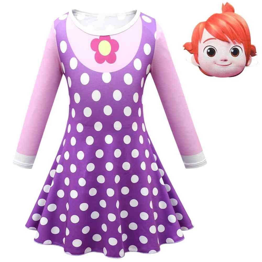 

Cocomellon JOJO Family YOYO Dress + Mask 2 Piece Set Cartoon Girls Dots Princess Dresses Long Sleeve Skirt Party Cosplay Birthday Clothes G60DWI0, 1lot=1set=1dress+1mask