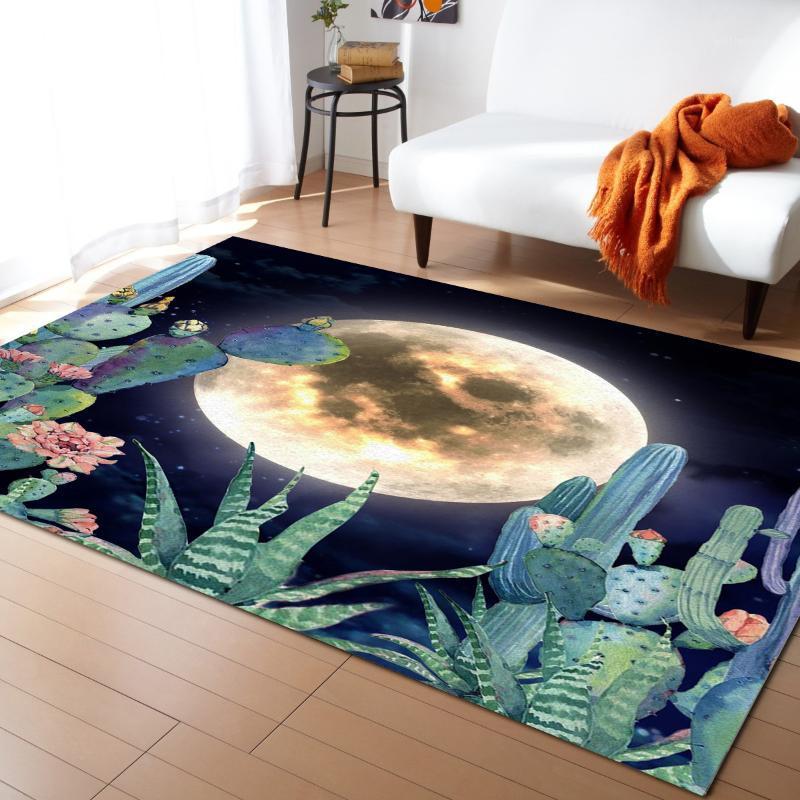 

Carpets Moon Cactus Full Night Pattern For Living Room Bedroom Area Rug Kids Play Mat 3D Printed Home Large Carpet