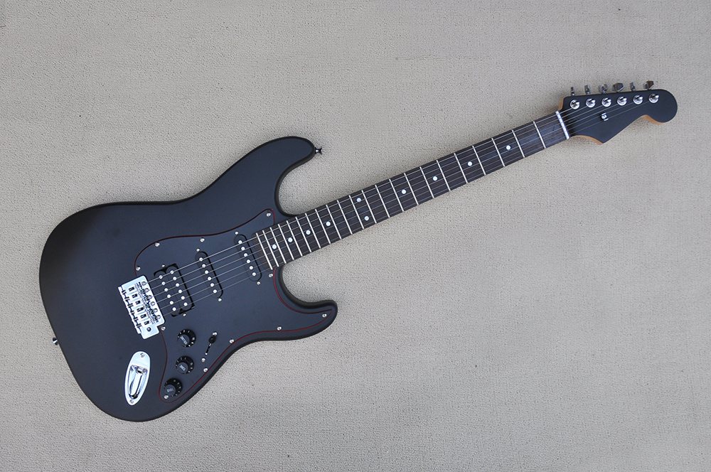

Factory Custom Matte Black Electric Guitar with Black Red Black Pickguard,Chrome Hardware,Rosewood Fretboard,Can be Customized
