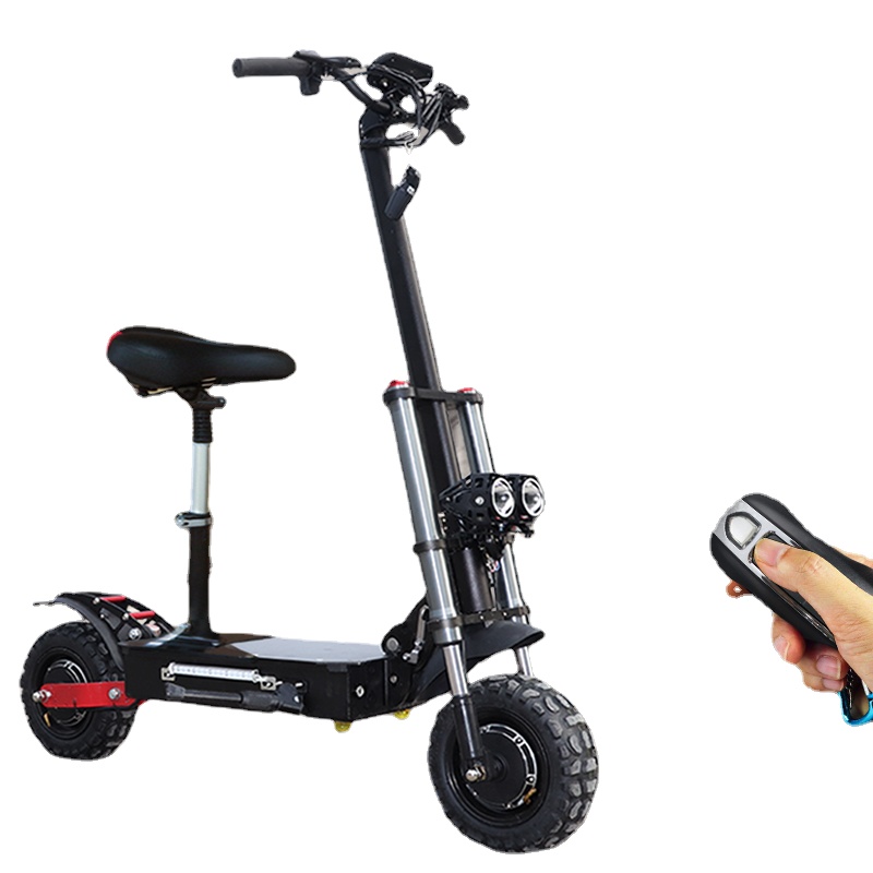 

Warehouse in Europe 11 inch Adult E scooter 80km/h Fast Electric Scooter 5600W 60V Dual Drive Skateboard Seat Remote Control