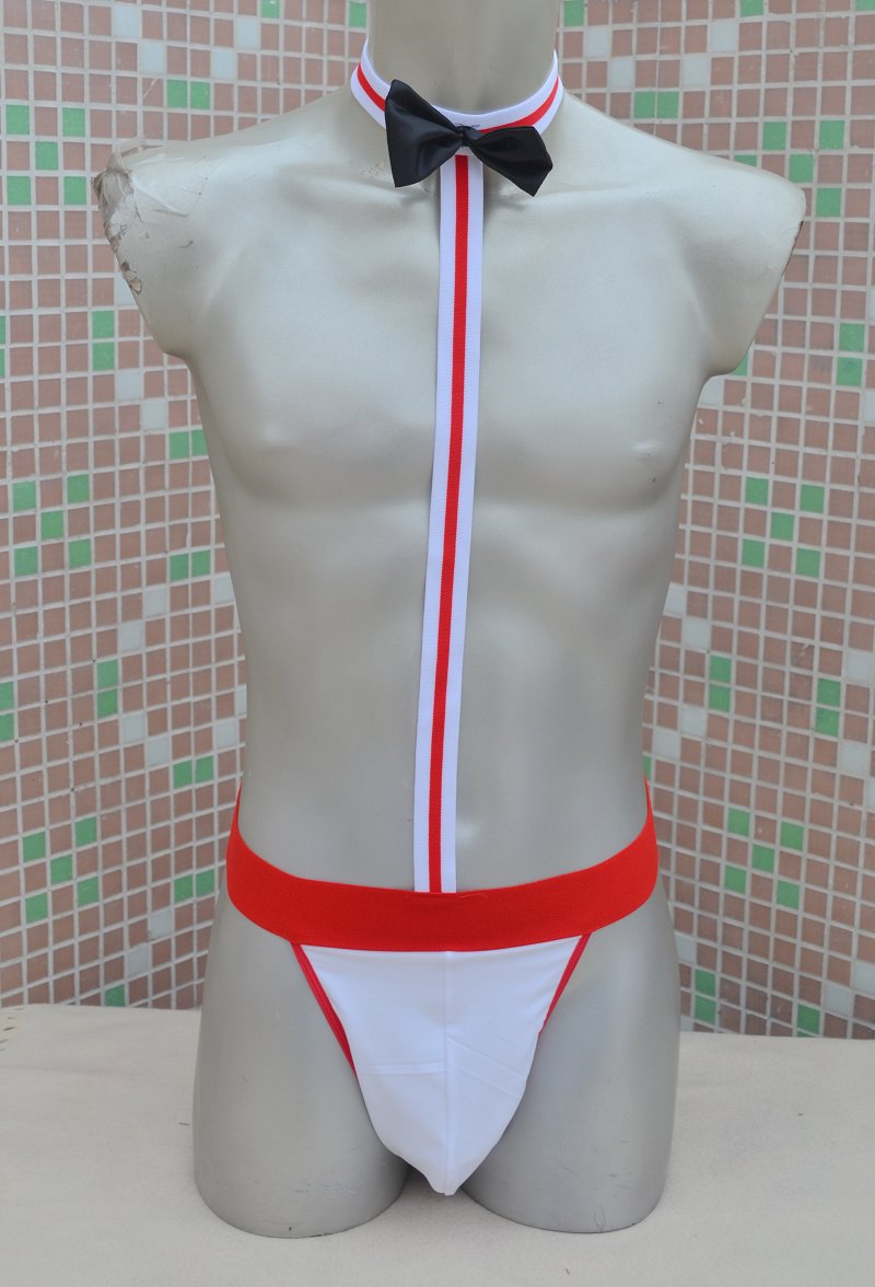 

New Man Sexy Underwear Man Jumpsuit Wide Rubber Tie Men Conjoined Body Wear Leotard Stripe Erotic Gay Sheer Wear G-string Thongs, Black;white