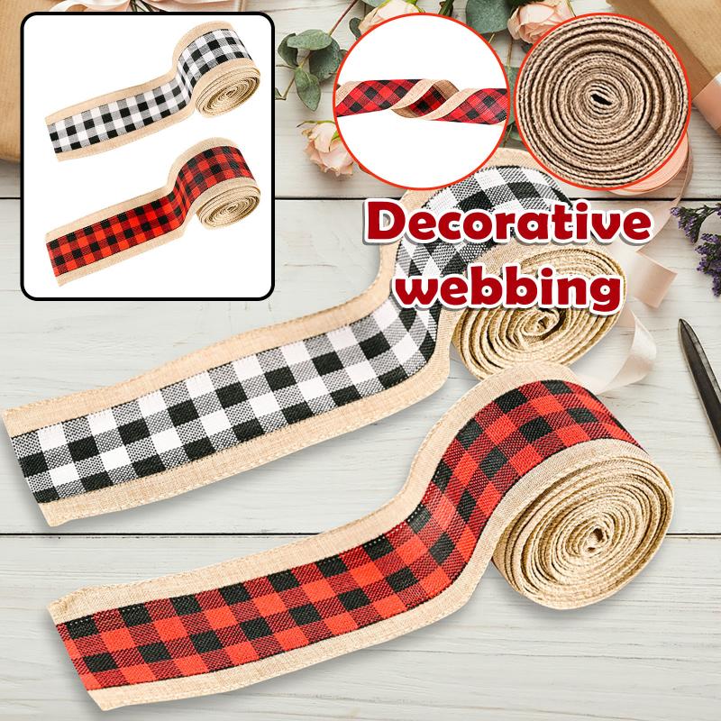 

Christmas Decorations 6.5CMX5M Ribbon Imitation Wire Edge Linen Decoration Red And Black Plaid 5M/Roll