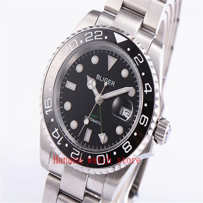

Wristwatches Arrival Business Style 40mm Sapphire Glass GMT Function Nologo Dial Self Winding Men Watch Jubilee Mental Strap, Black