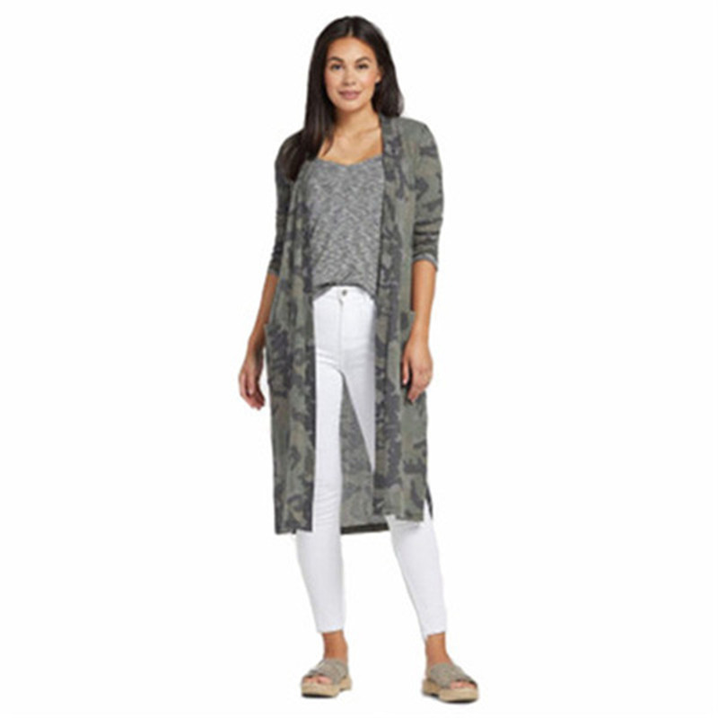 

Women' Trench Coats Women Jackets Summer Spring Autumn Gray Camouflage Print Cardigan Long Thin Coat Outerwear