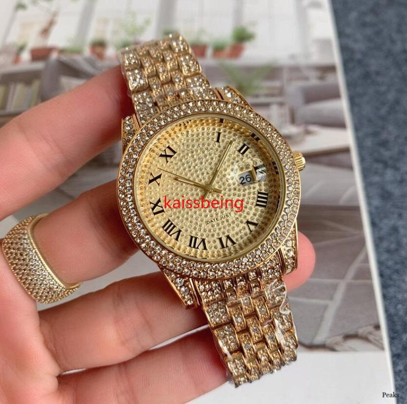 

Fashion Quartz Watch 40mm Men Women Casual Military Diamonds Wristwatch Full Stainless Steel Male Clock Famous Relogio Masculino, As pic