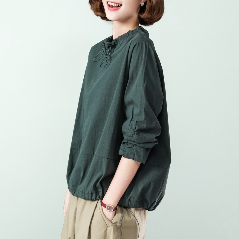 

2021 spring and new Pullover Sweater women' thin loose casual Korean short coat autumn foreign style hoodless top, Green