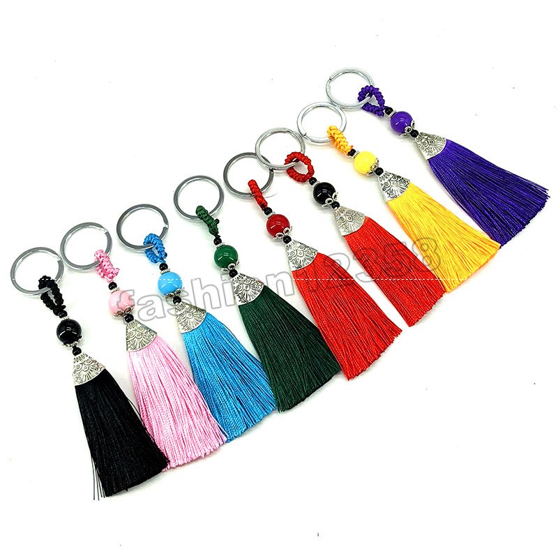 

Women Girls Vintage Keychains Chinese Style Tassel Key Chain Handbag Hanging Pendant Buckle Key Holder Keyring Jewelry Gifts
