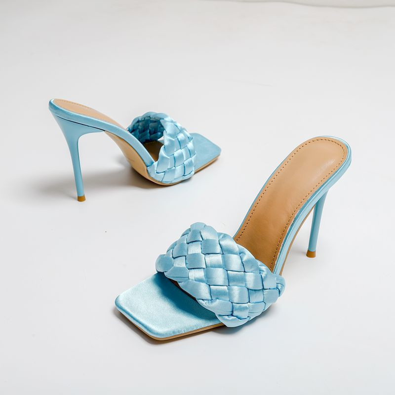 

Sandals Luxury Slides Women 10cm High Heels Mules Fetish Summer Slippers Prom Platform Stripper Blue Fashion Shoes 838C, Black