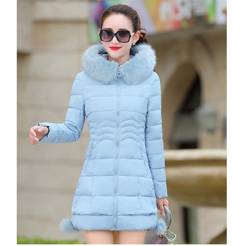 

Winter Warm Coat Women Long Parkas Fashion Faux Fur Hooded Womens Overcoat Casual Cotton Padded Jacket Mutil Colors 210607, Black